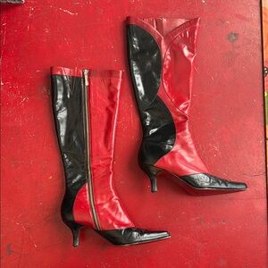 Ann Marino Red and Black Heeled Boots